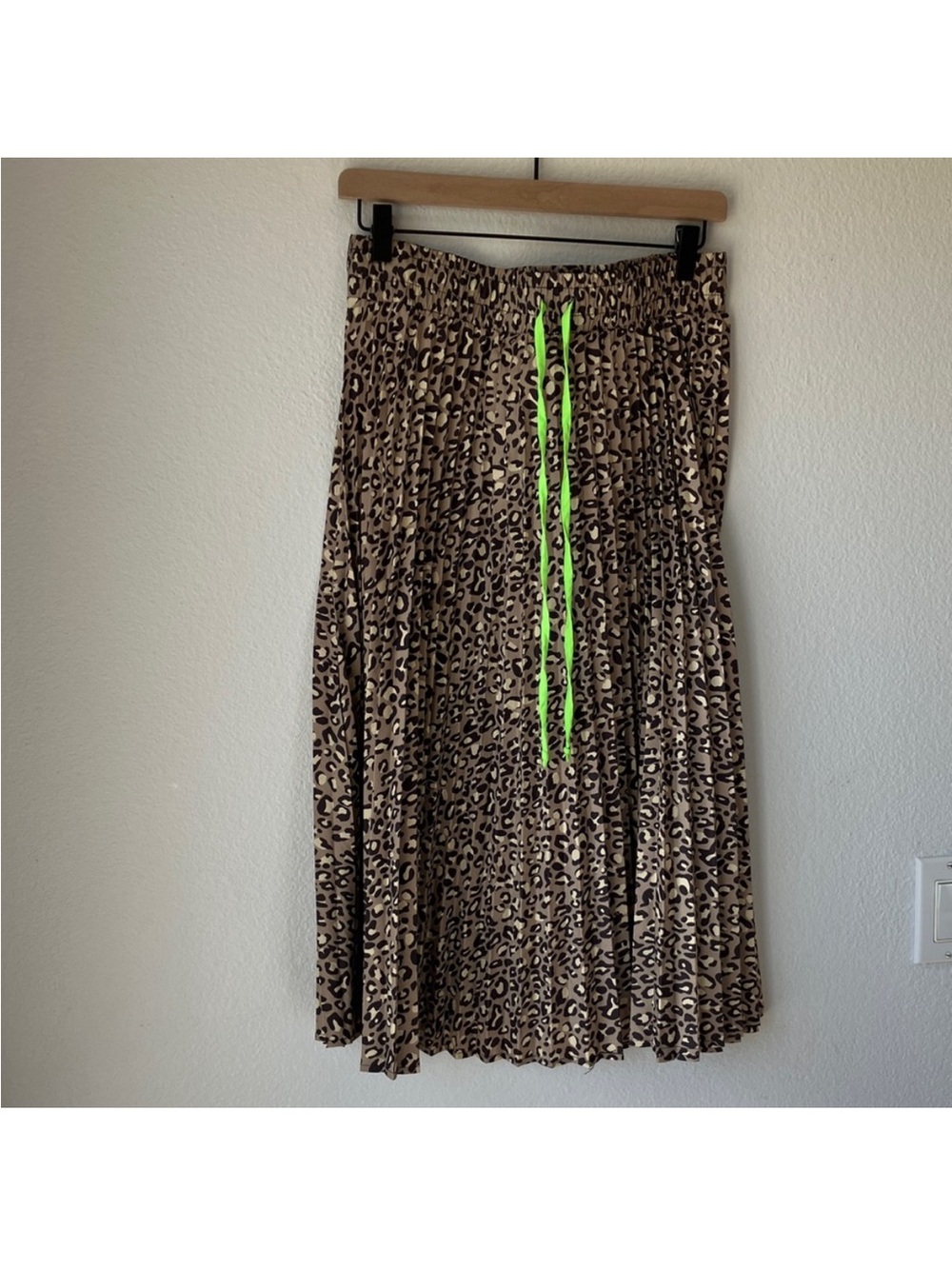 Wild Fable Leopard Print Midi Skirt with Neon Green Ties